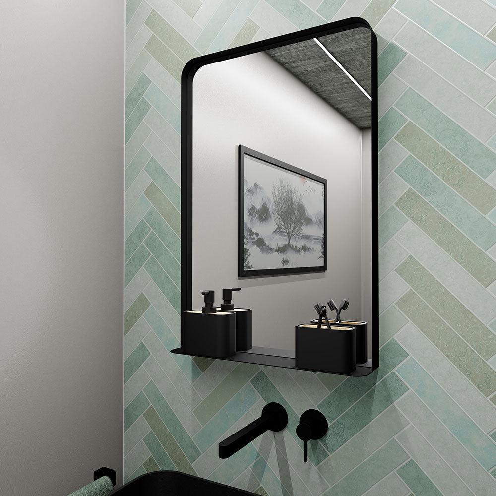 Origins Living - City Mirror with Shelf 50 Black, 50x75cm (CTY - 002057 - BK) - Tiles & Stone To You