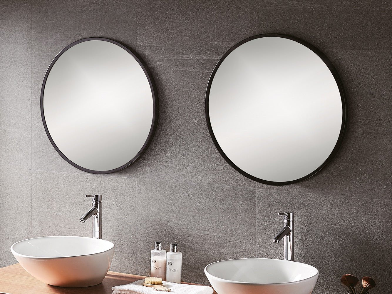 Origins Living - Docklands Round Mirror Black, 80cm (B375547) - Tiles & Stone To You