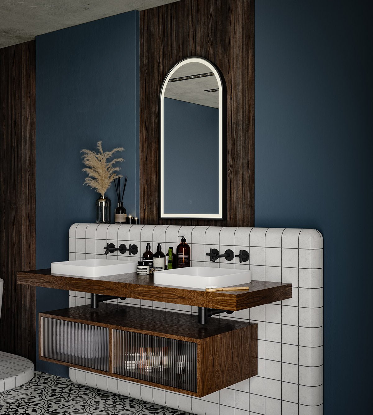 Origins Living - Lomax Light Arch Mirror Black, 40cm (LML - 01R048 - BK) - Tiles & Stone To You