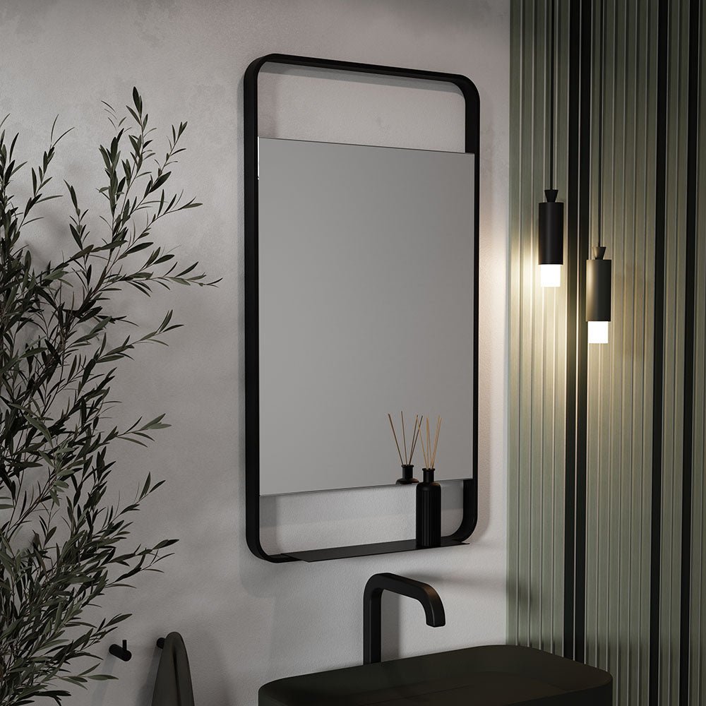 Origins Living - Ludgate Mirror with Shelf Black, 55x100cm (LDG - 002510 - BK) - Tiles & Stone To You