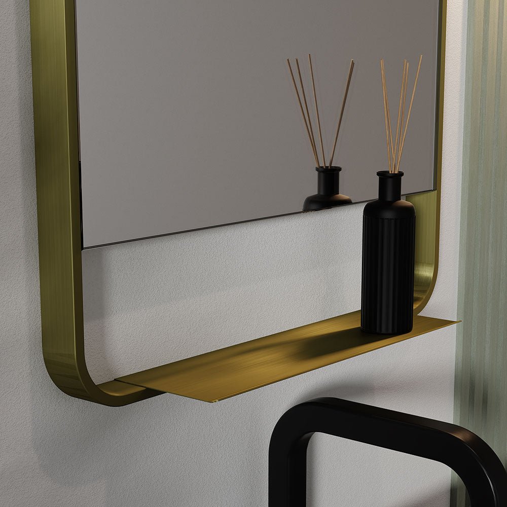 Origins Living - Ludgate Mirror with Shelf Brushed Brass, 55x100cm (LDG - 002510 - BB) - Tiles & Stone To You