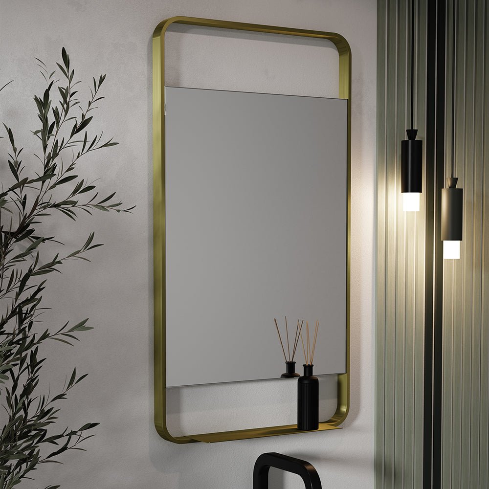 Origins Living - Ludgate Mirror with Shelf Brushed Brass, 55x100cm (LDG - 002510 - BB) - Tiles & Stone To You