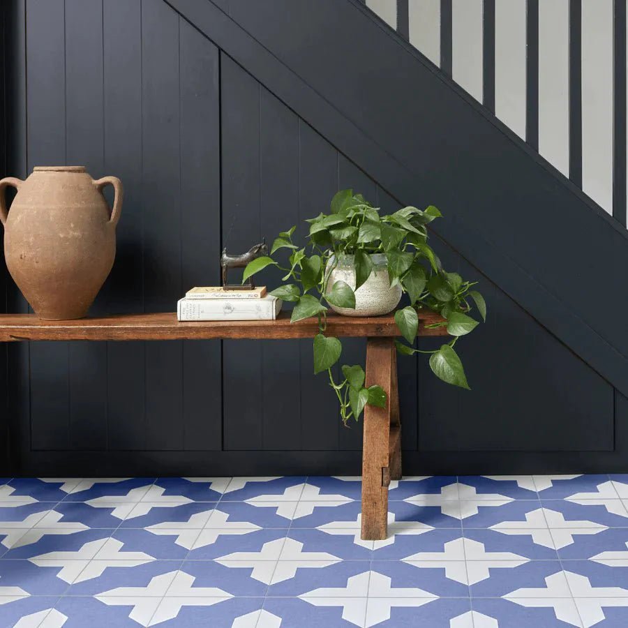Bert & May - Crosses Navy Porcelain Matt, 20 x 20cm - Tiles & Stone To You