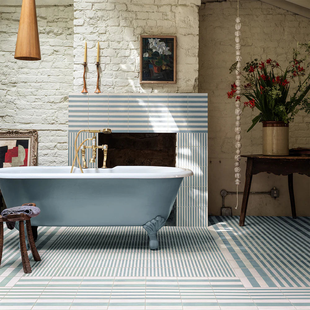 Bert &amp; May - Mineral Blue Skinny Stripe Tile, 20 x 20cm