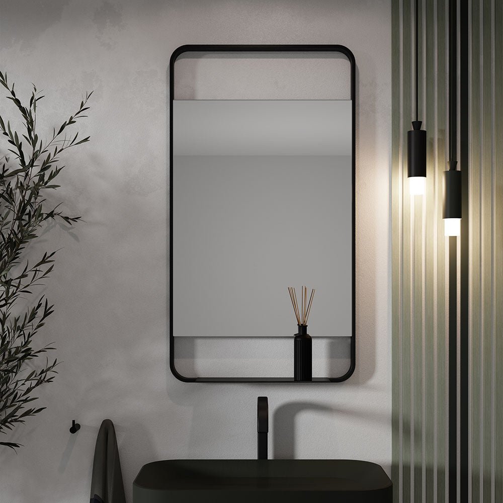 Origins Living - Ludgate Mirror with Shelf Black, 55x100cm (LDG - 002510 - BK) - Tiles &amp; Stone To You