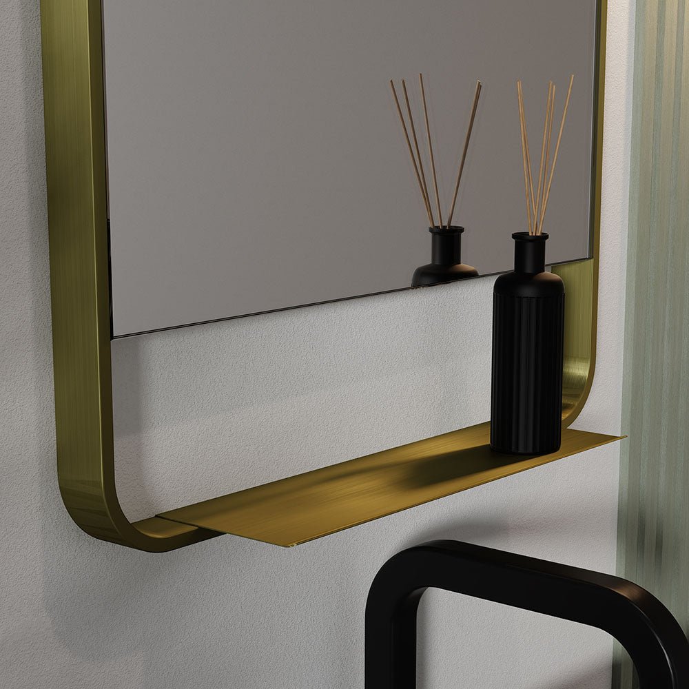 Origins Living - Ludgate Mirror with Shelf Brushed Brass, 55x100cm (LDG - 002510 - BB) - Tiles &amp; Stone To You