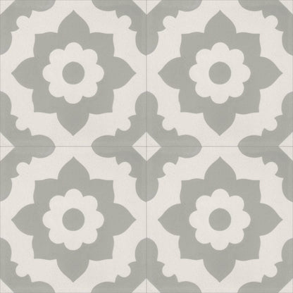 Moroccan Encaustic Cement 04b Floral Grey, 20 x 20cm - Tiles &amp; Stone To You