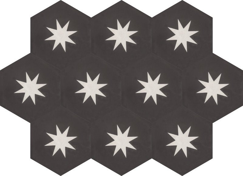 Moroccan Encaustic Cement Hexagonal Big Star Black, 20 x 23cm - Tiles &amp; Stone To You