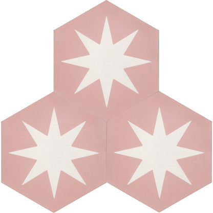 Moroccan Encaustic Cement Hexagonal Big Star Pink, 20 x 23cm - Tiles &amp; Stone To You