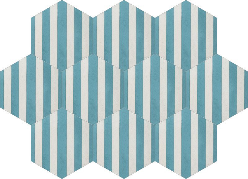 Moroccan Encaustic Cement Hexagonal Lines Blue, 20 x 23cm - Tiles &amp; Stone To You