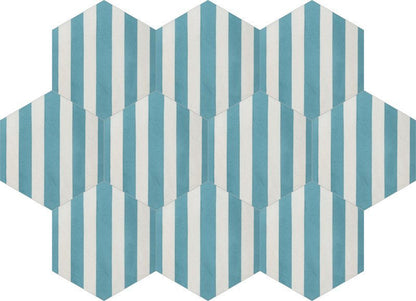 Moroccan Encaustic Cement Hexagonal Lines Blue, 20 x 23cm - Tiles &amp; Stone To You
