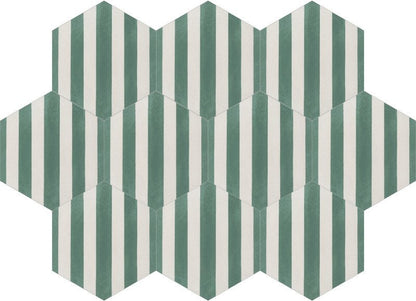 Moroccan Encaustic Cement Hexagonal Lines Green, 20 x 23cm - Tiles &amp; Stone To You