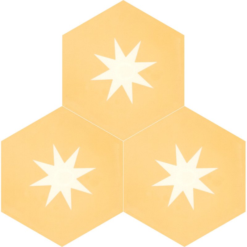Moroccan Encaustic Cement Hexagonal Medium Star Lemon, 20 x 23cm - Tiles &amp; Stone To You