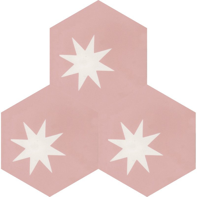 Moroccan Encaustic Cement Hexagonal Medium Star Offset Pink, 20 x 23cm - Tiles &amp; Stone To You