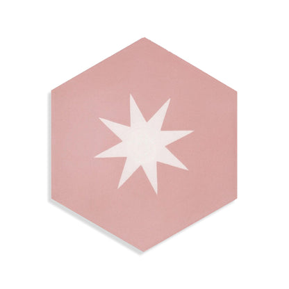 Moroccan Encaustic Cement Hexagonal Medium Star Pink, 20 x 23cm - Tiles &amp; Stone To You