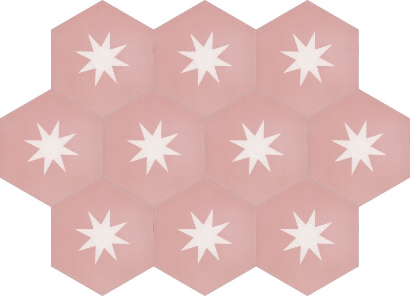Moroccan Encaustic Cement Hexagonal Medium Star Pink, 20 x 23cm - Tiles &amp; Stone To You