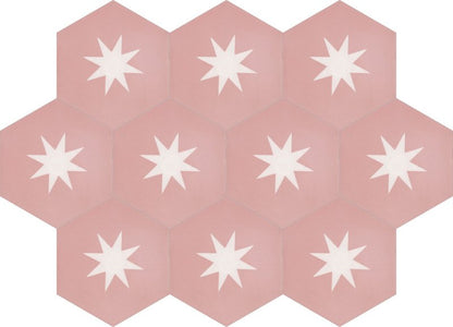 Moroccan Encaustic Cement Hexagonal Medium Star Pink, 20 x 23cm - Tiles &amp; Stone To You