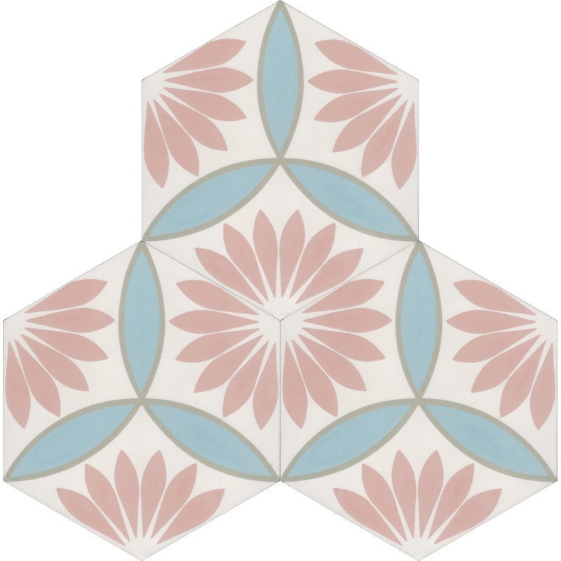 Moroccan Encaustic Cement Hexagonal Petal 01, 20 x 23cm - Tiles &amp; Stone To You