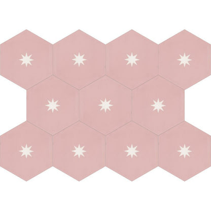 Moroccan Encaustic Cement Hexagonal Small Star Pink, 20 x 23cm - Tiles &amp; Stone To You