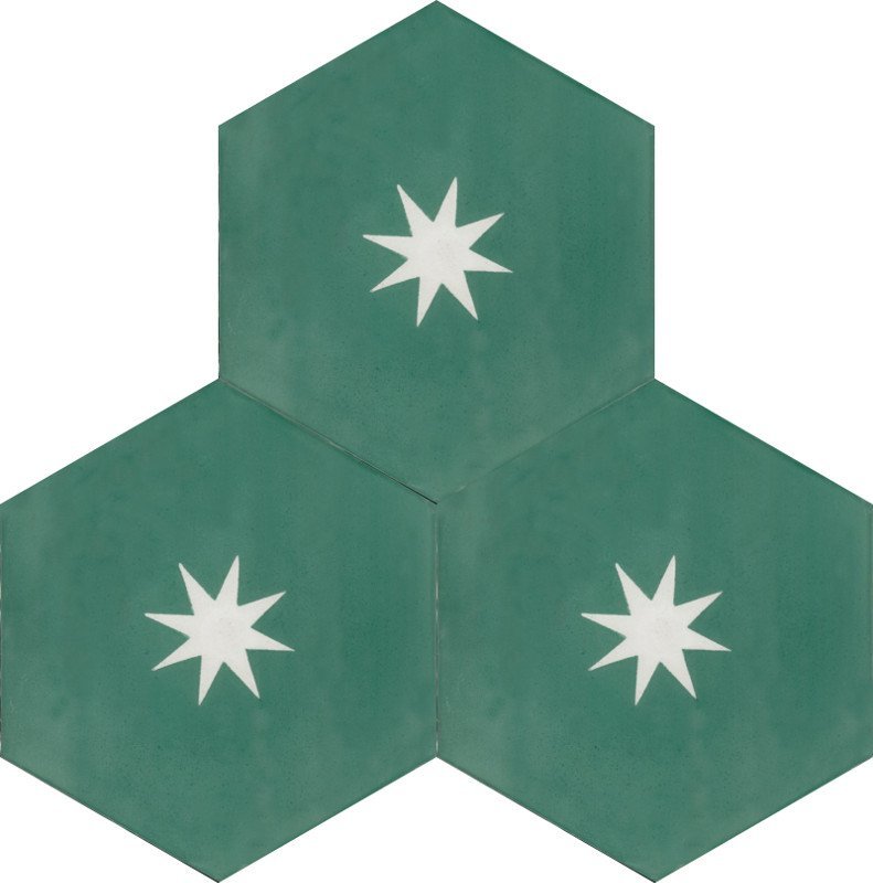 Moroccan Encaustic Cement Hexagonal Small Star Rex, 20 x 23cm - Tiles &amp; Stone To You