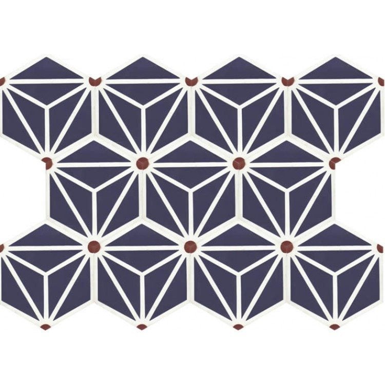 Moroccan Encaustic Cement Hexagonal Starburst, 20 x 23cm - Tiles &amp; Stone To You