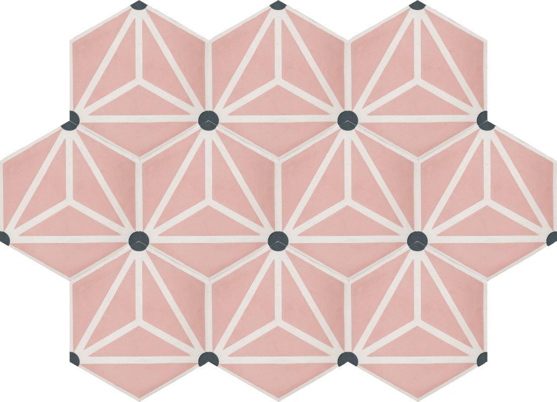 Moroccan Encaustic Cement Hexagonal Starburst Pink, 20 x 23cm - Tiles &amp; Stone To You
