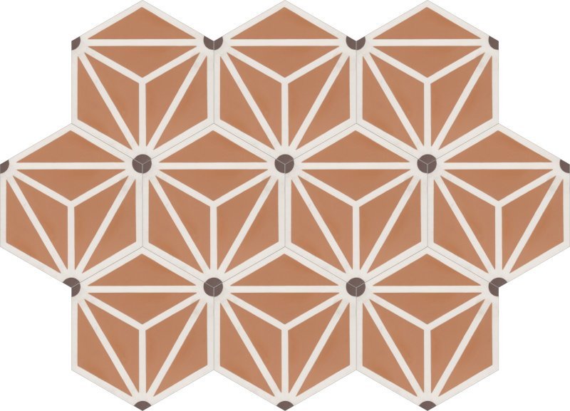 Moroccan Encaustic Cement Hexagonal Starburst Tangerine, 20 x 23cm - Tiles &amp; Stone To You