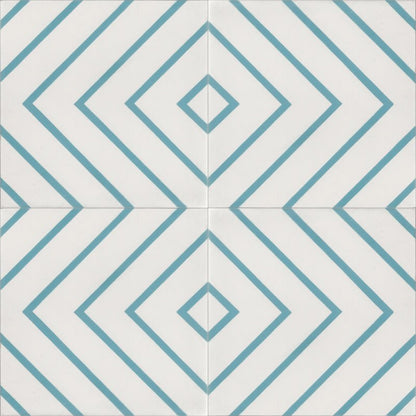 Moroccan Encaustic Cement Pattern 07kd Sky Blue, 20 x 20cm - Tiles &amp; Stone To You