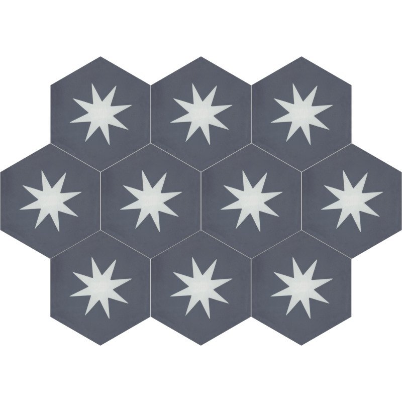 Moroccan Encaustic Hexagonal Navy Medium Star, 20 x 23cm - Tiles &amp; Stone To You