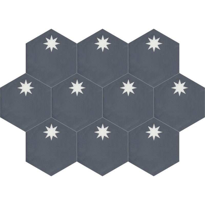 Moroccan Encaustic Hexagonal Navy Small Star Offset, 20 x 23cm - Tiles &amp; Stone To You